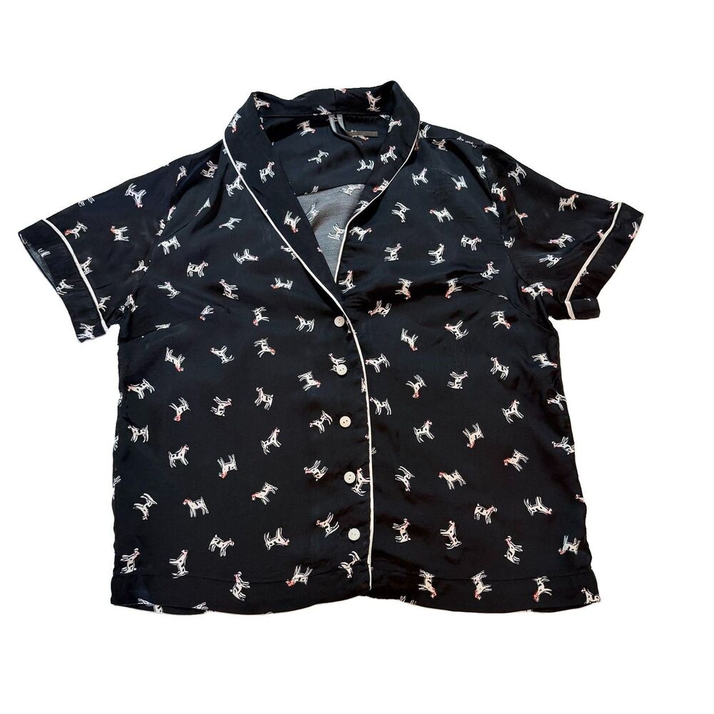 Anthropologie Pajama Top Women's Small Black Dogs Short Sleeve Sleepwear